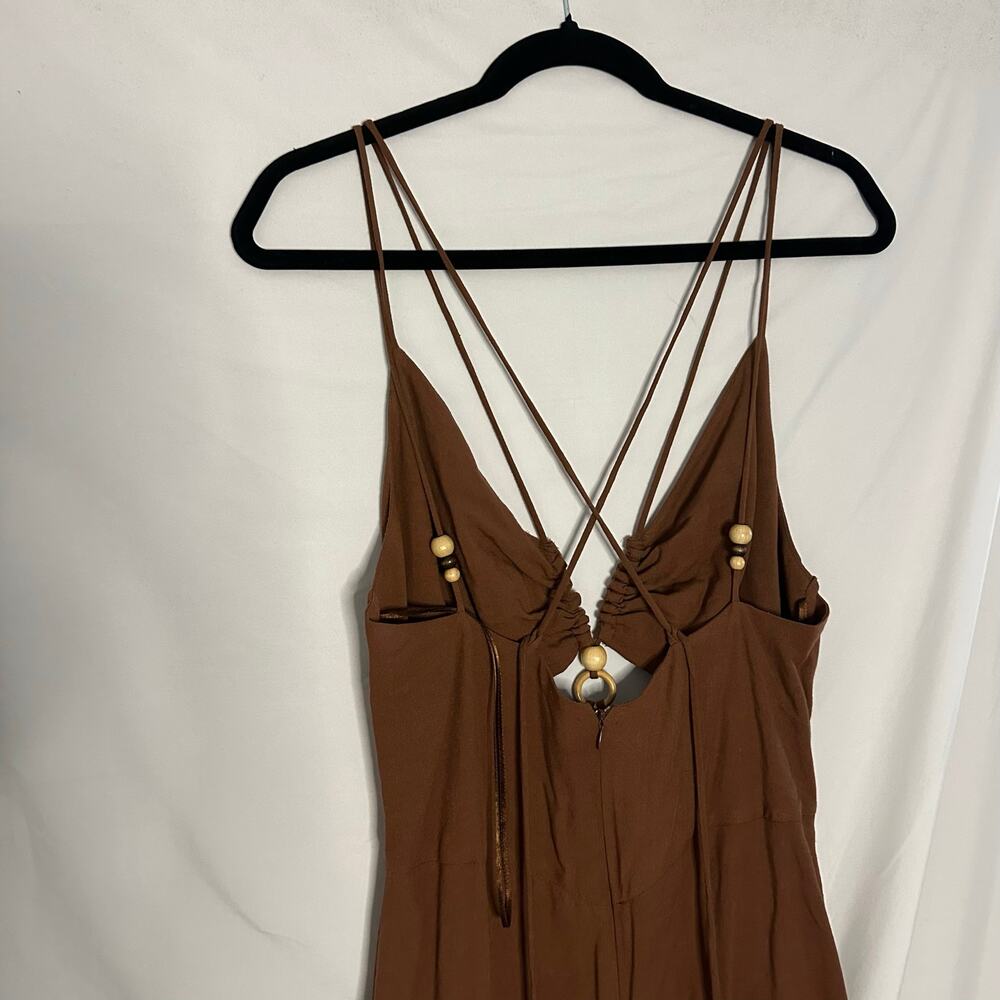Zara Cut Out Strappy Maxi Dress Brown Size Large - Picture 3 of 7